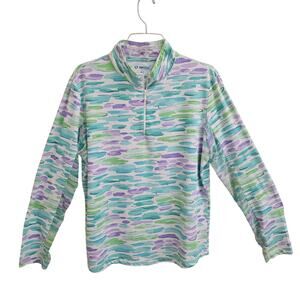 IBKUL Long Sleeve Mock Neck Top Quarter Zip in Deirdre Seafoam Print Women's XL